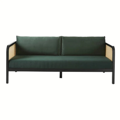 Elegant Oak Cane Back Velvet 3-Seater Sofa | Luxury Living Room Furniture
