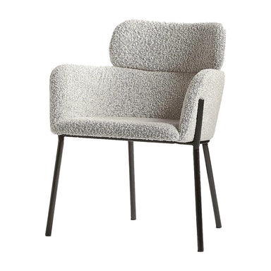 Chic Gray Boucle Dining Armchair: Modern Luxury Seating with Durable Metal Legs