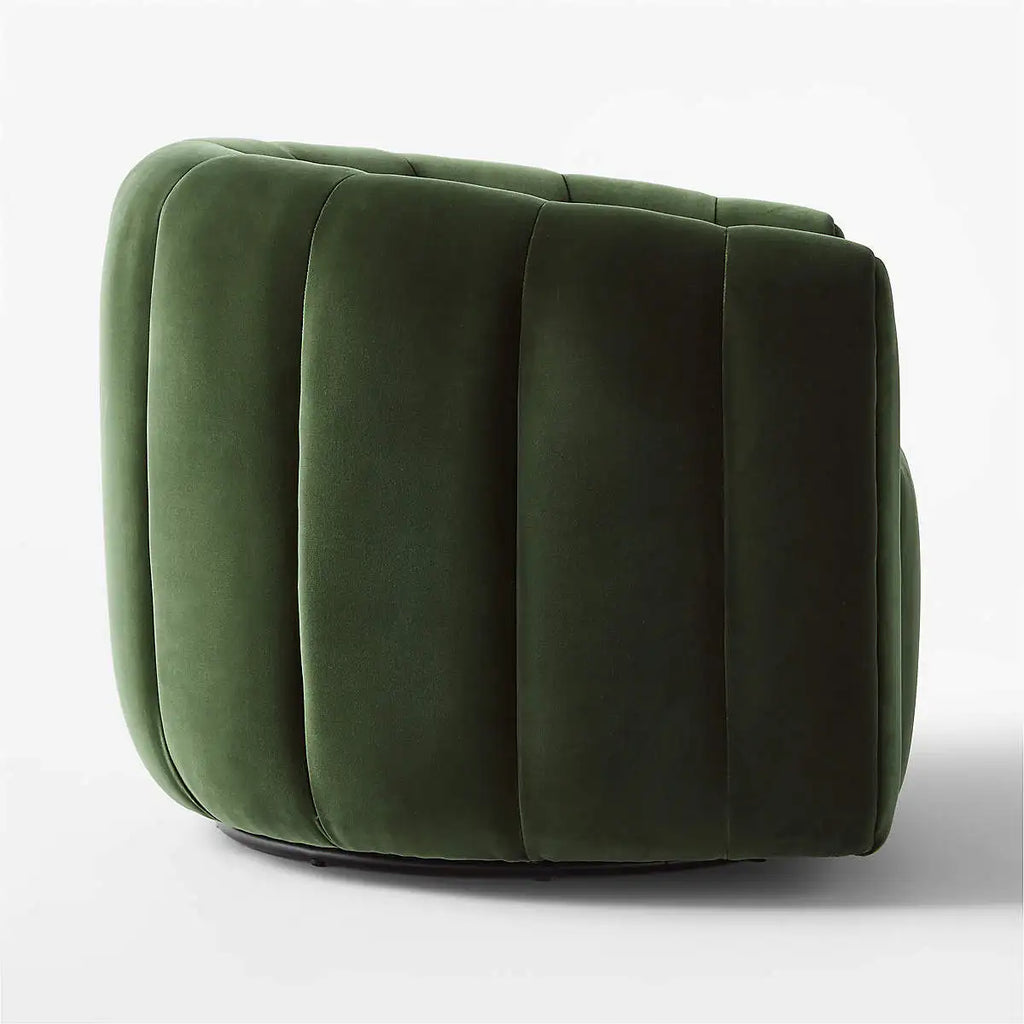 Elegant Green Velvet Swivel Accent Chair Channeled Back Luxury Living Room Armchair