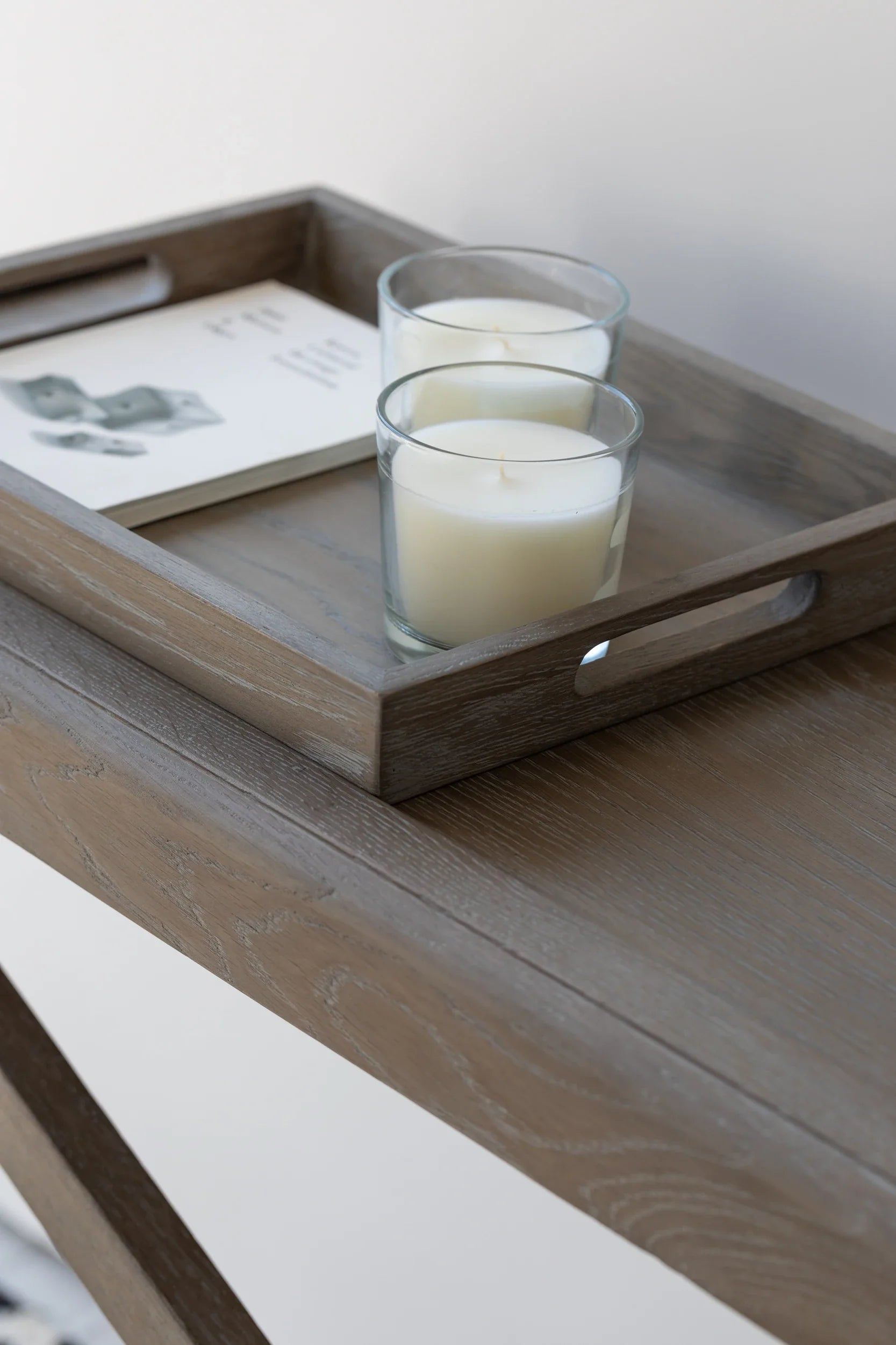Elegant Scandinavian Solid Oak Wood Console Table with One Removable Tray