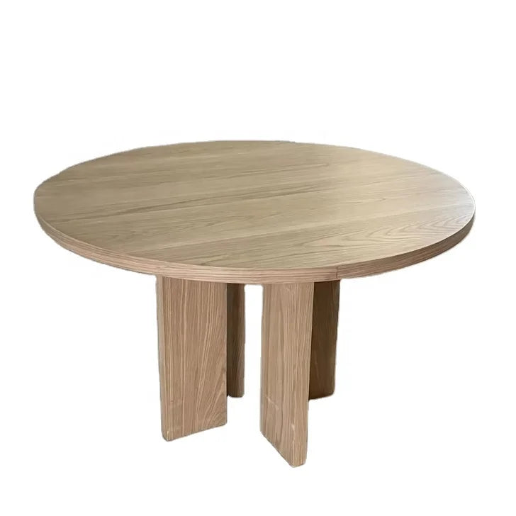 Modern Round Oak Wood Dining Table, Geometric Black Legs, Stylish Design