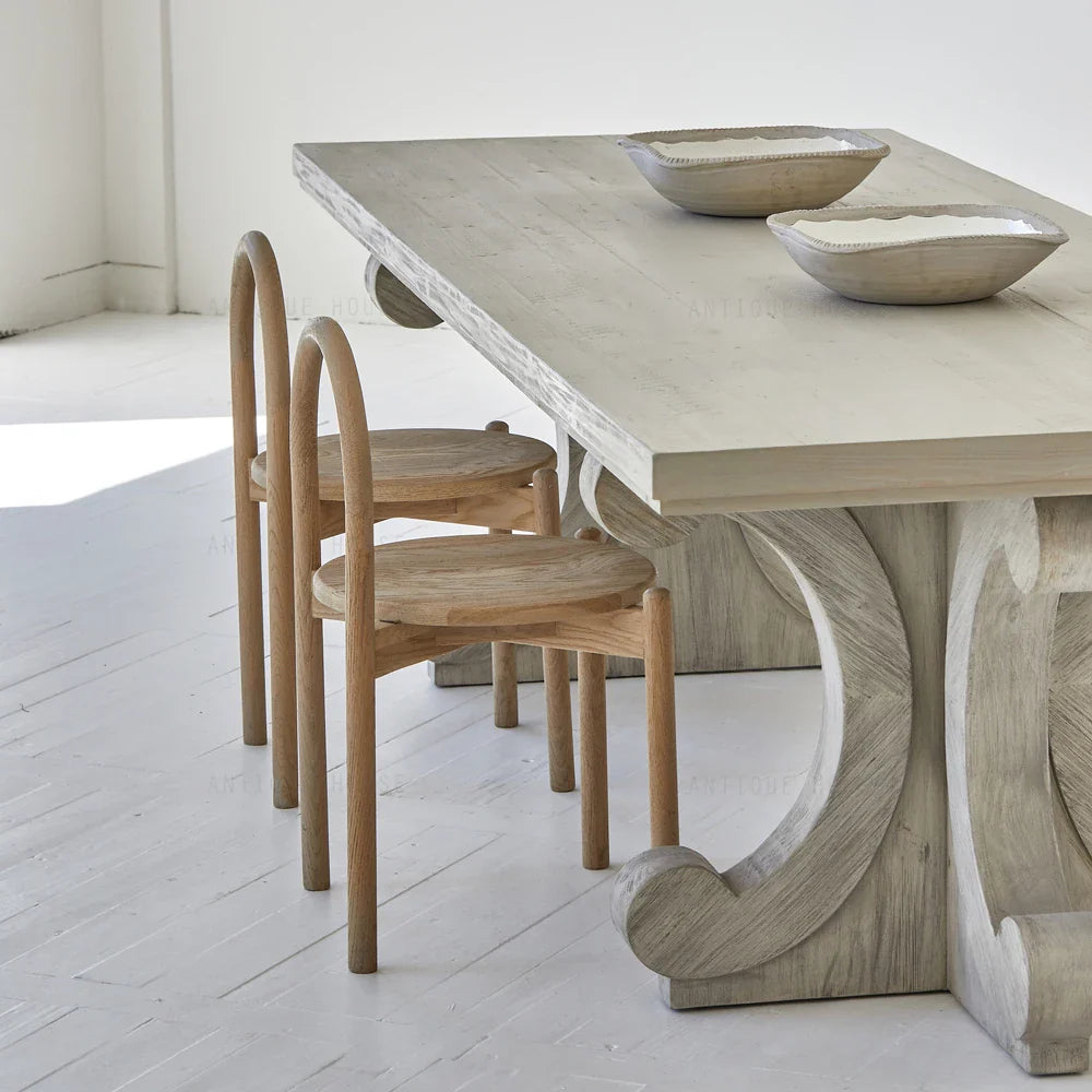 Modern Recycled Pine Wood 6-Seater Dining Table Set with Rustic Charm