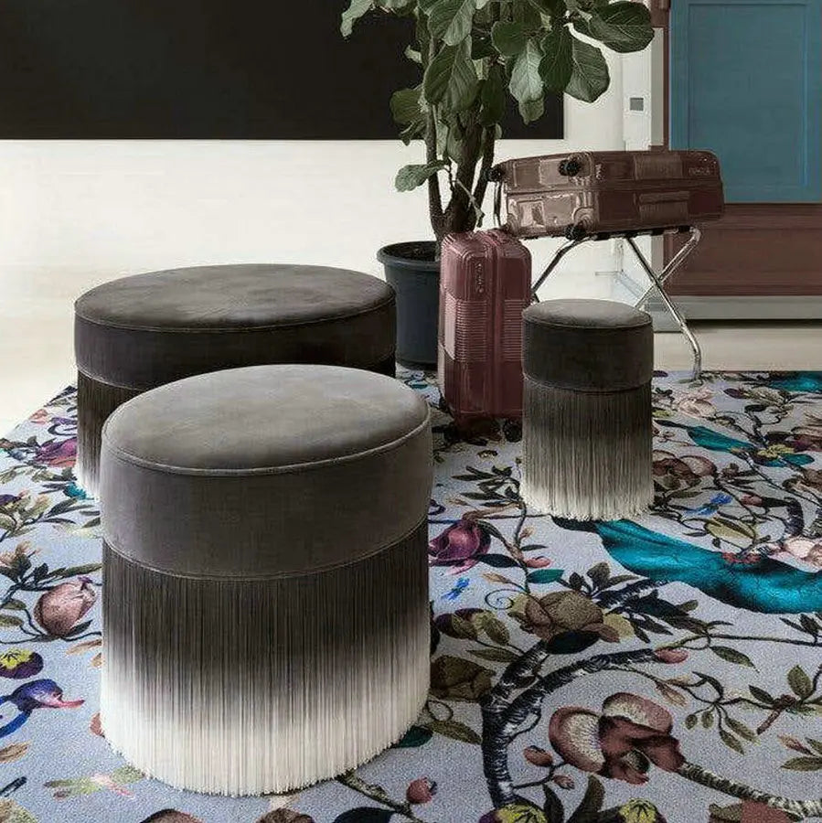 Luxury Velvet Tassel Pouf Ottoman for Living Room Vanity Stool