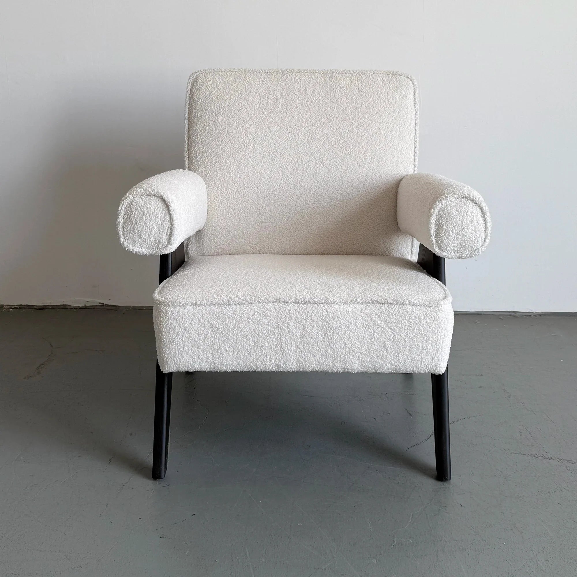 Boucle Creme Lounge Armchair with Black Oak Frame - Modern Comfort Seating