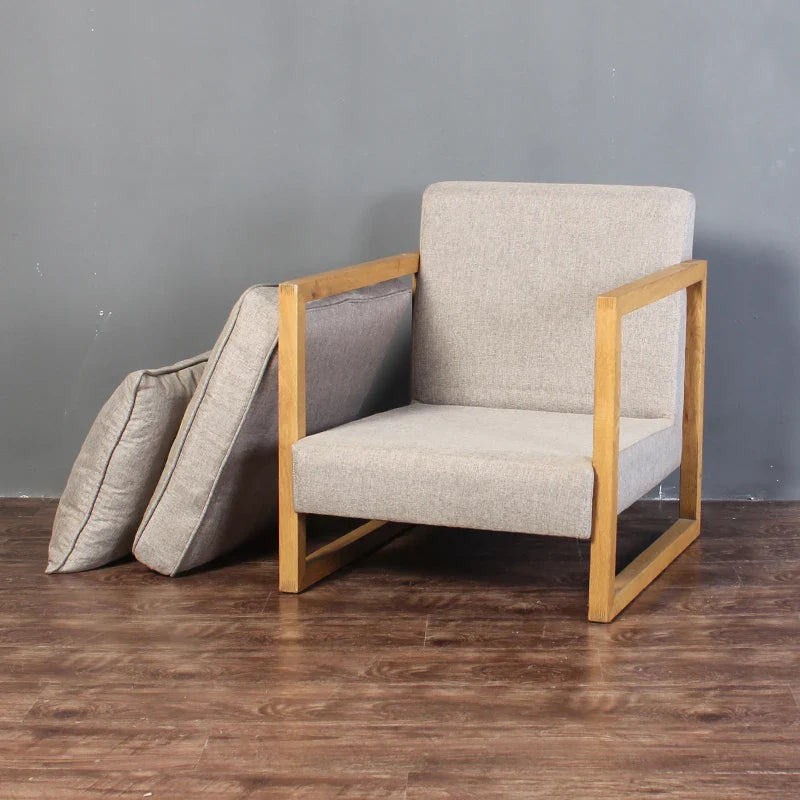 Premium Nordic Solid Oak Linen Upholstered Living Room Armchair for Comfort