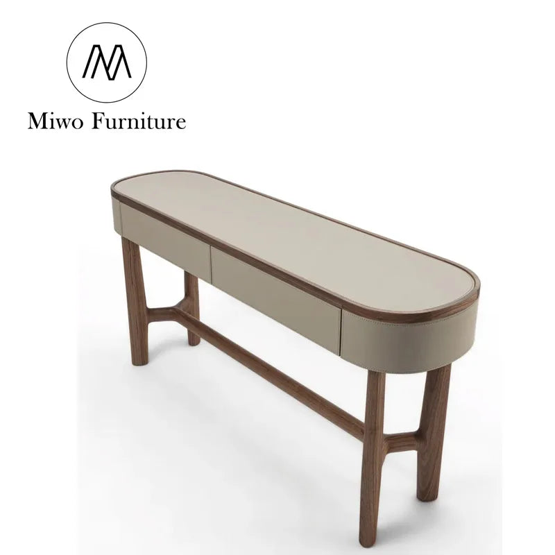 Modern Luxury Nordic Leather Solid Wood Entrance Console Table