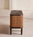 Elegant Antique Marble Top Sideboard Buffet Cabinet with Fluted Slide Doors