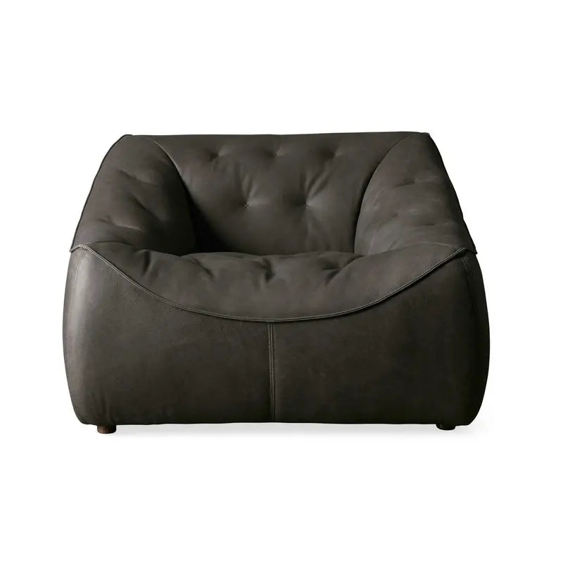 Luxurious Mid-Century Modern Upholstered Black Leather Living Room Sofa Set