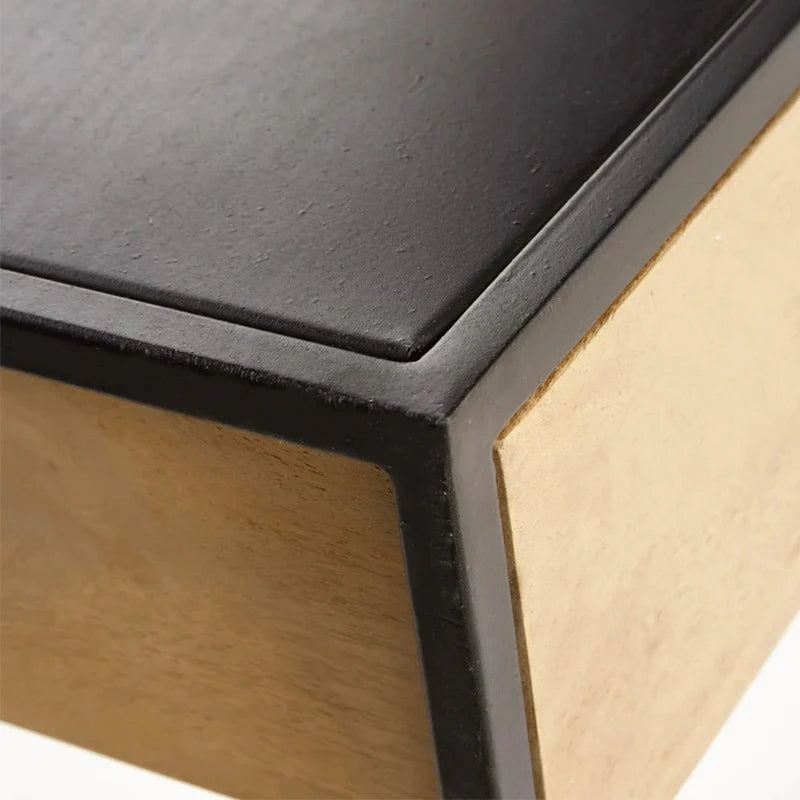 Elegant Black Metal Frame Console Table with Oak Wood Drawers for Modern Homes