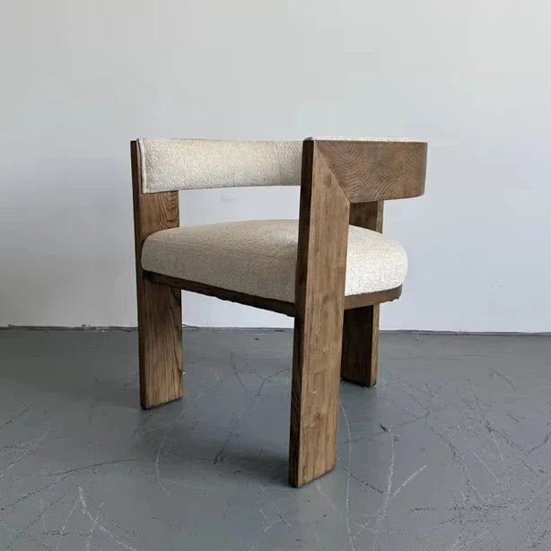 Elegant Modern Oak Wood Dining Arm Chair: Curved Design, Plush Upholstery