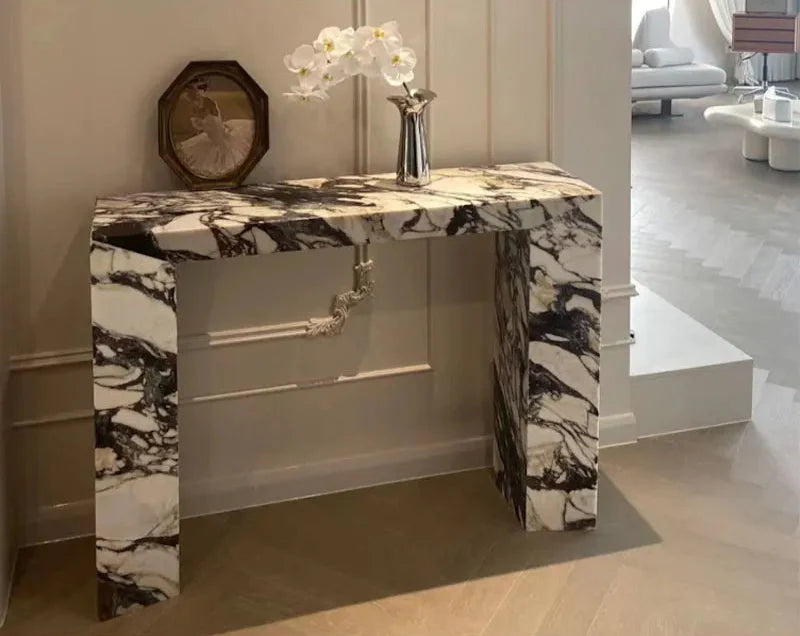 Elegant Hand-Carved Calacatta Viola Marble Console Table for Luxury Living Spaces
