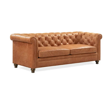 Elegant Cognac Tan Tufted Leather Chesterfield Sectional Sofa for Home