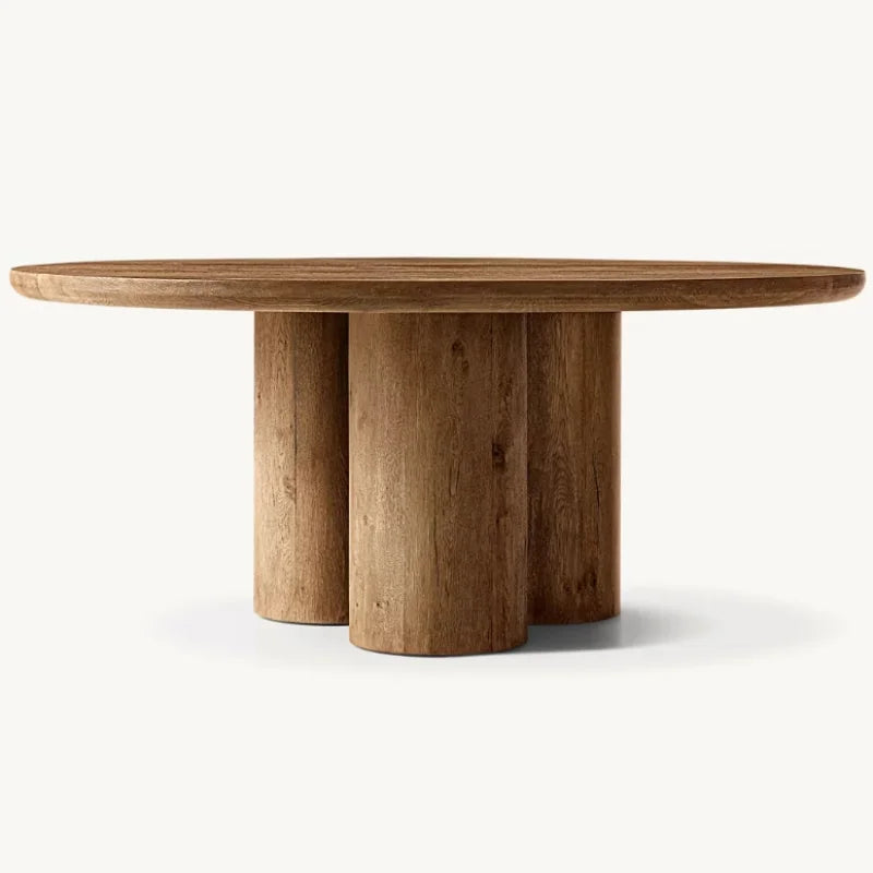 Elegant Vintage Round Solid Oak Dining Table - Customizable for Home, Hotel, Villa