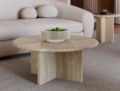 Tostone French Retro Cream Natural Travertine Coffee Table for Modern Living Rooms