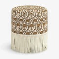 Modern Round Fabric Ottoman with Corded Fringe Trim, Soft Accent Footstool