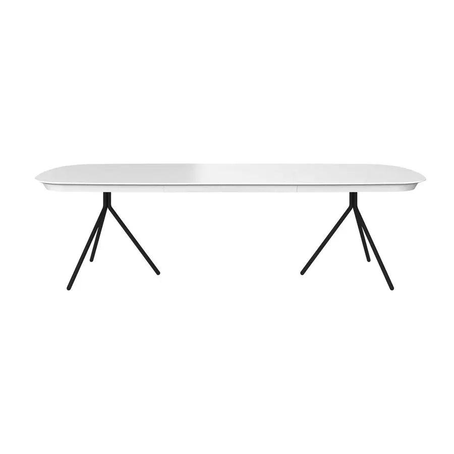 Modern Extendable Dining Table: Matte White Lacquer, Oak Veneer Top, Metal Base