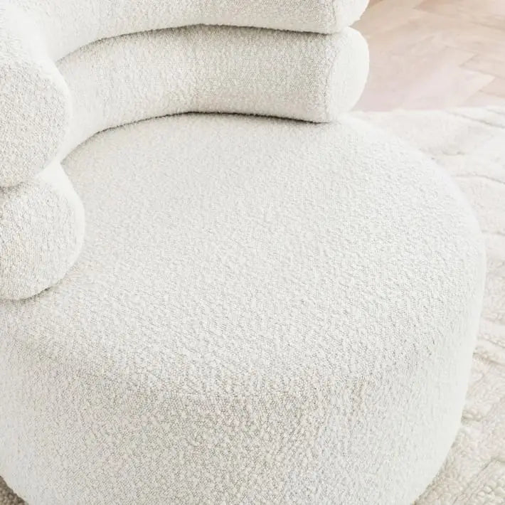 Luxurious Chunky Boucle Ivory Swivel Accent Chair Modern Designer Hug Style