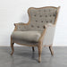 Luxurious French Carved Oak Armchair, Vintage Linen Tufted Accent Chair