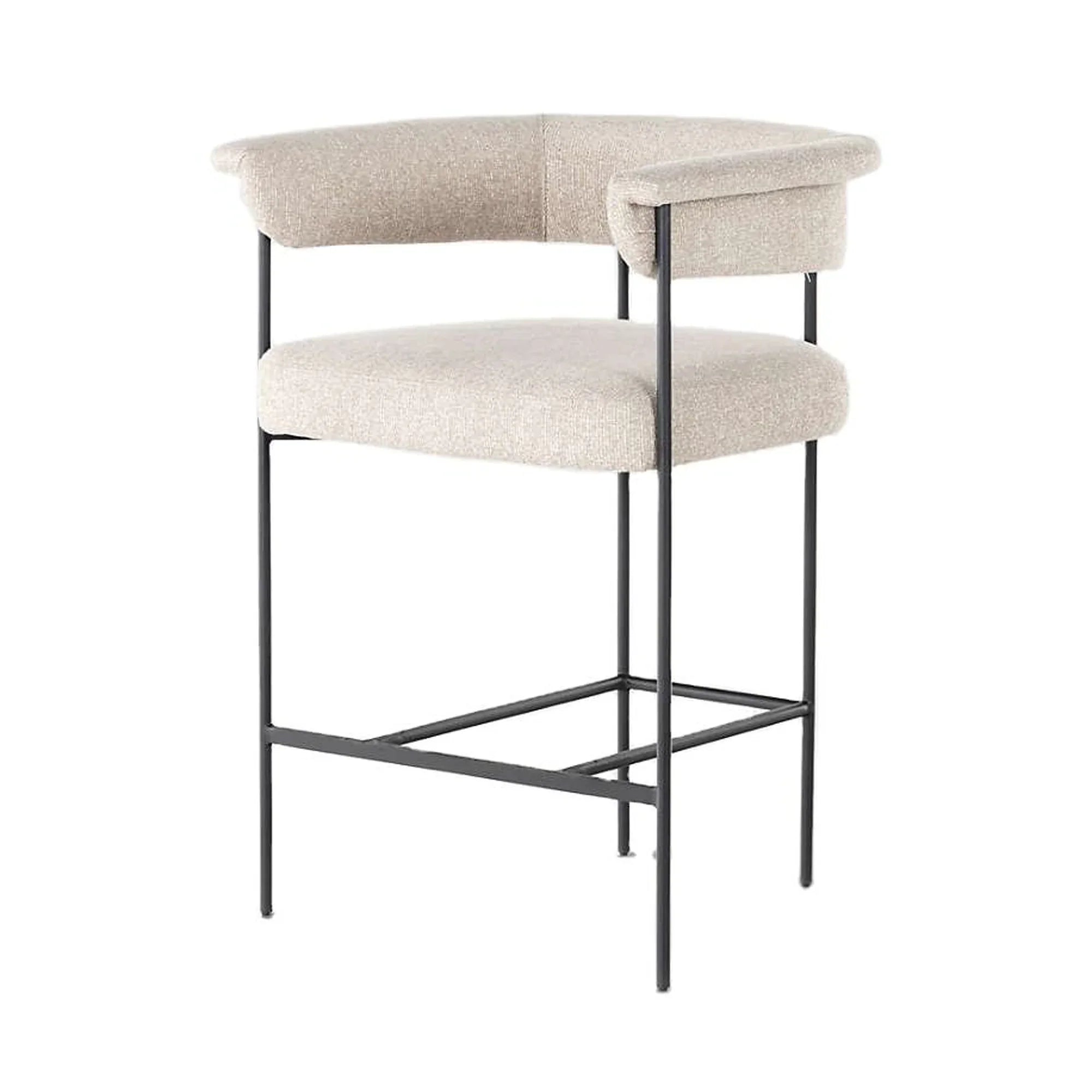 Luxury Boucle Upholstered Counter Stool, Metal Frame, Modern Bar Chair