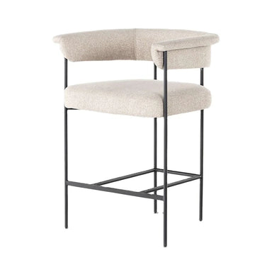 Luxury Boucle Upholstered Counter Stool, Metal Frame, Modern Bar Chair