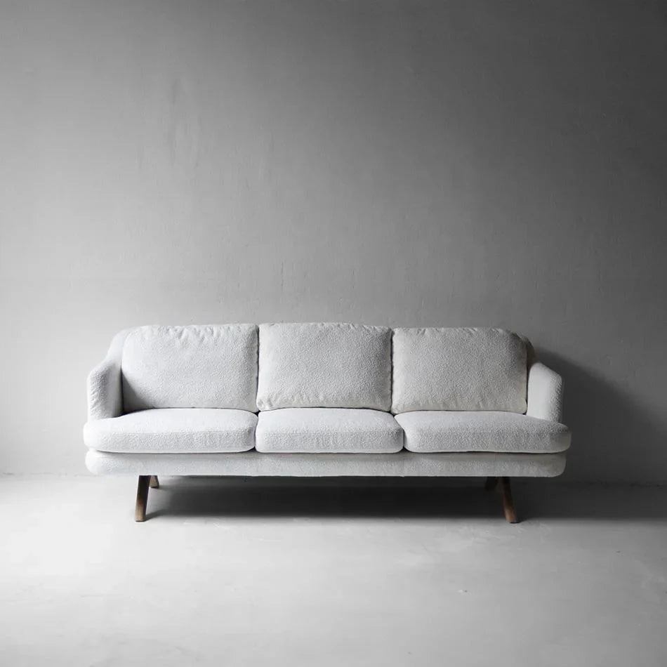 Chic White Boucle Nordic Sofa Modern Wooden Frame Living Room Furniture