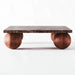 Elegant Round Emperador Marble Coffee Table with Unique Beech Wood Ball Base