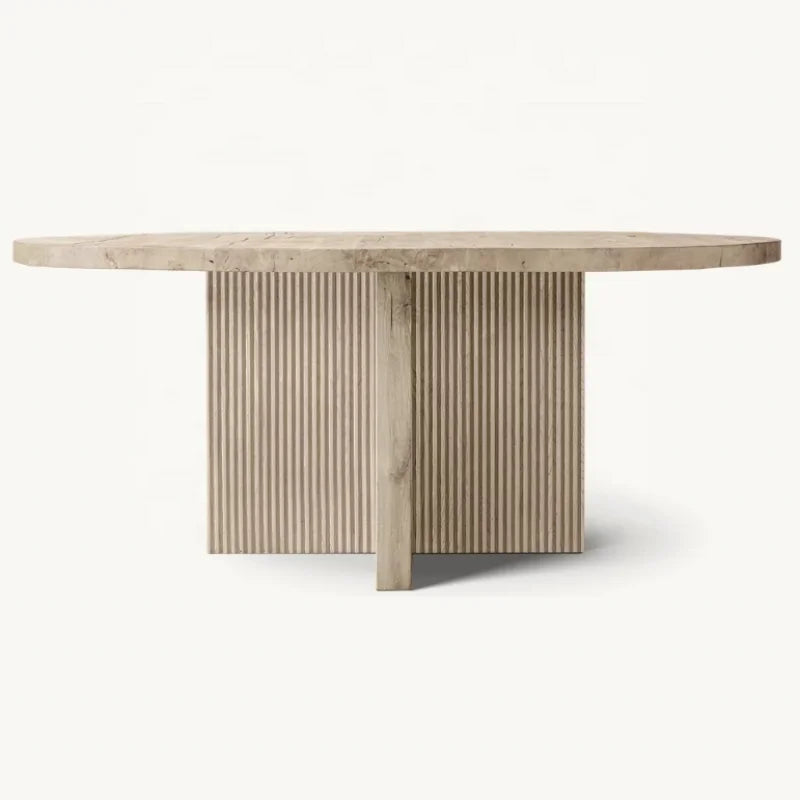 High-End Customizable Solid Oak Round Dining Table & Chair Set