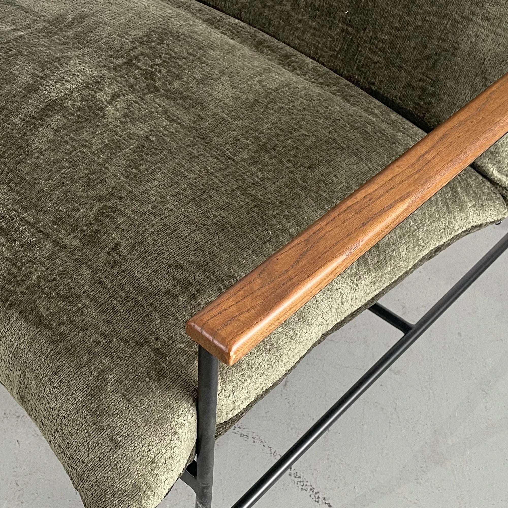 Luxurious Leathaire Wrought Iron Armchair, Solid Oak Handrails, Modern Living Room Comfort