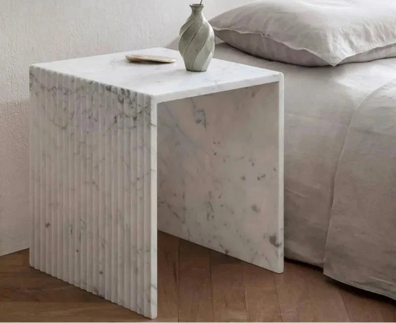 Tostone Elegant White Carrara Marble Side Table for Modern Living Spaces