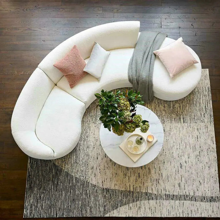 Modern Vintage L-Shape Sectional Sofa, Curved Floor Couch Set, Home Furniture