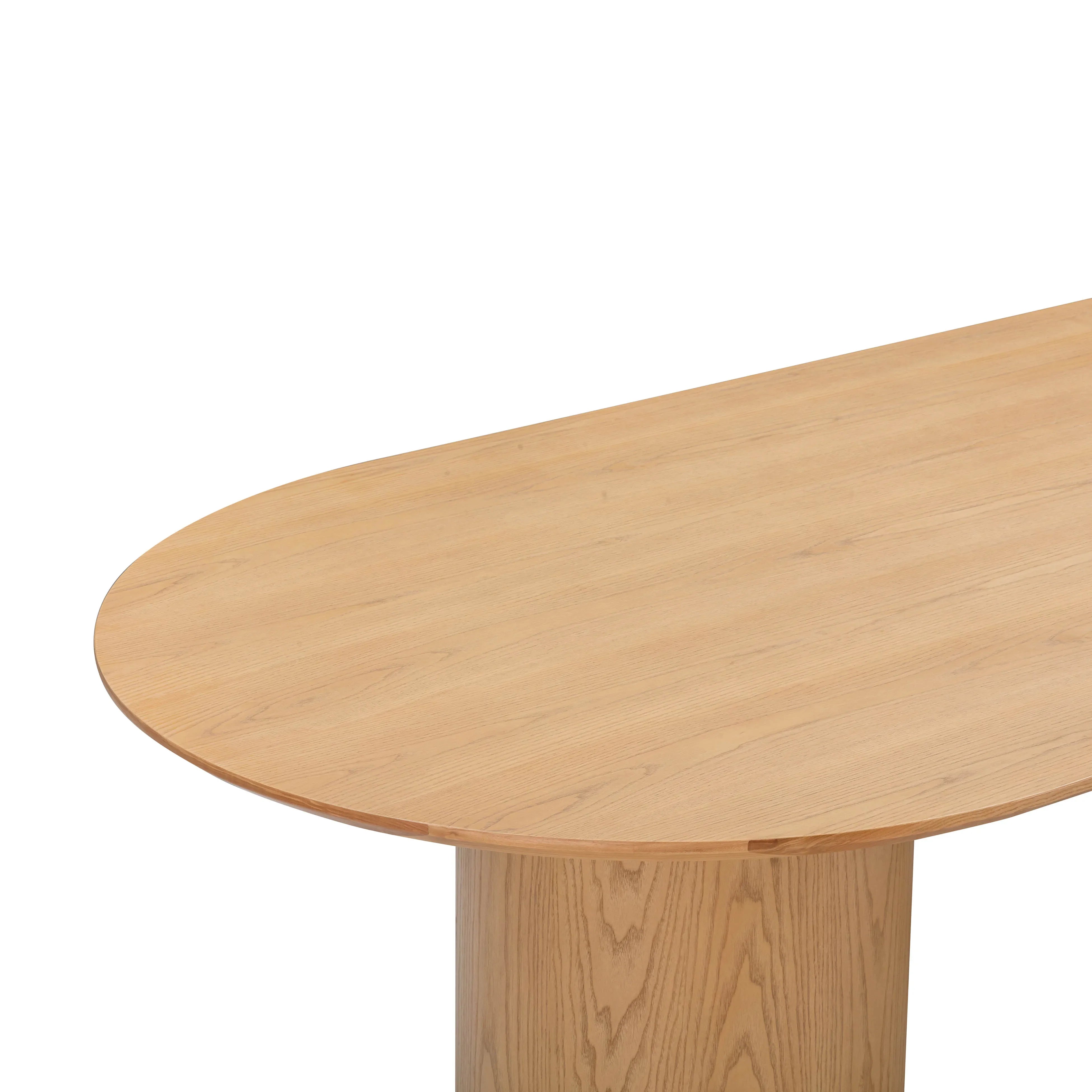Elegant Oval Oak Wood Dining Table with Cylinder Legs, Modern 8-Seater