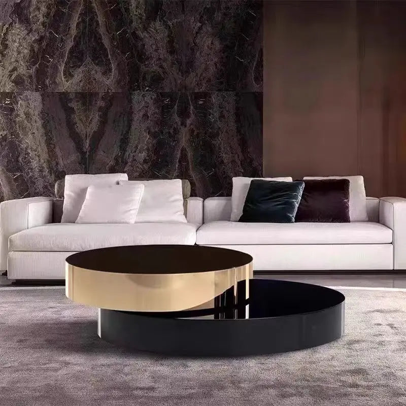 Luxury Round Black Tempered Glass Rotatable Stainless Steel Coffee Table