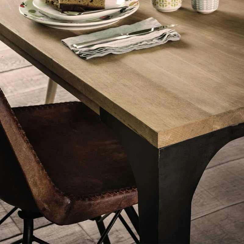 Elegant Nordic Oak Top Dining Table, Black Metal Legs, Six-Seater Kitchen