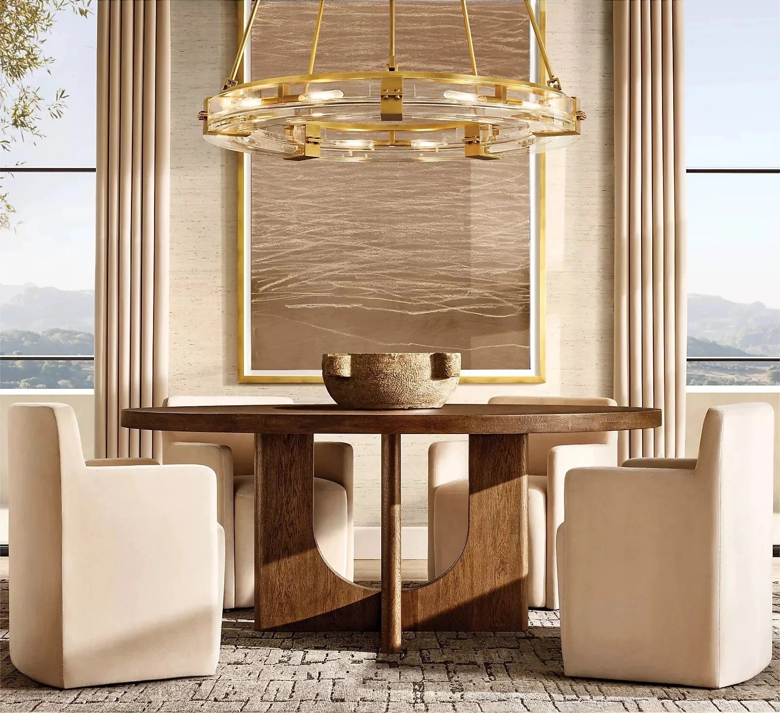 Chic Round Solid Wood Dining Table, Modern Home Furniture, Customizable Design