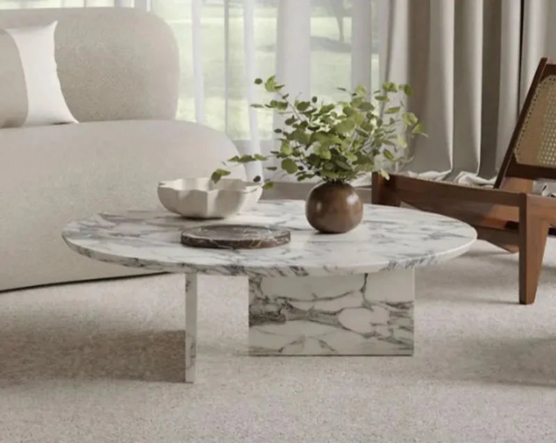 Elegant Oval Natural Travertine Coffee Table for Luxury Living Room Decor