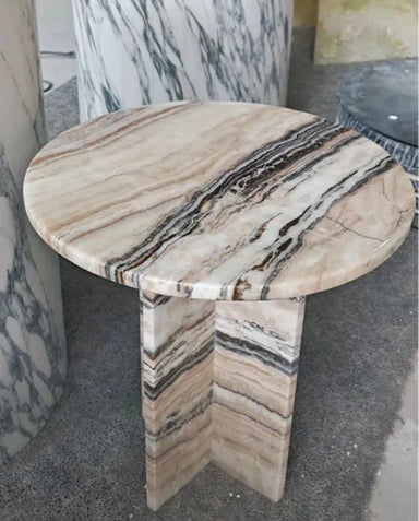 Elegant Tiramisu Beige Natural Stone Modern Side Table for Living Room