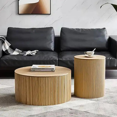 Elegant Fluted Barrel Oak Coffee Table with Storage for Modern Living Rooms