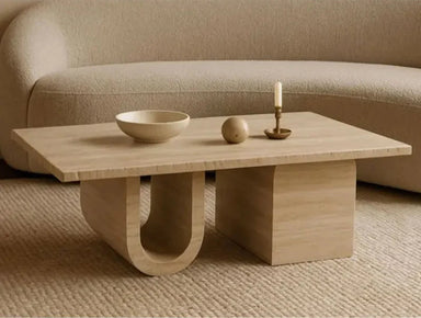Elegant Natural Travertine Coffee Table for Modern Living Spaces, Unique Stone Design