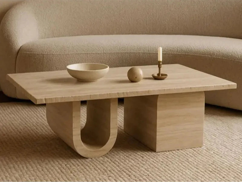 Elegant Natural Travertine Coffee Table for Modern Living Spaces, Unique Stone Design