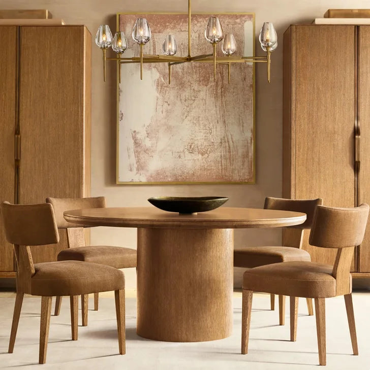 Elegant American Solid Wood Round Dining Table - Customizable for Home & Hotel
