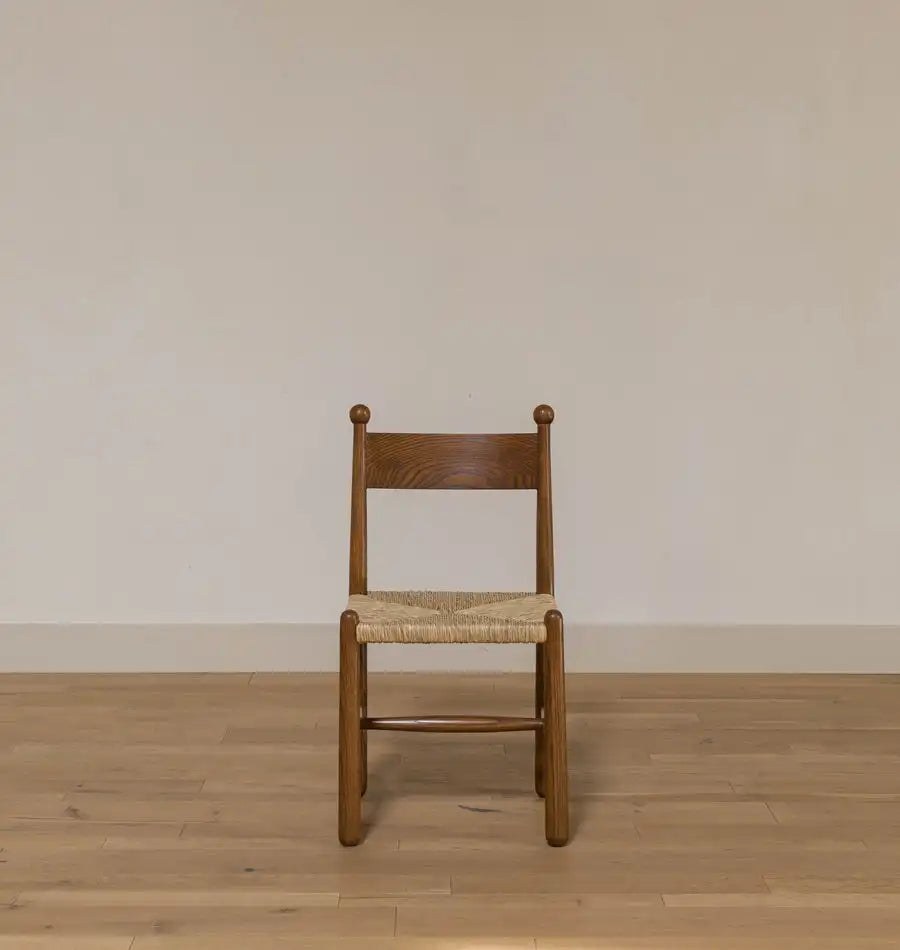 Contemporary Dark Grey Oak Dining Chair with Natural Woven Rush Seat