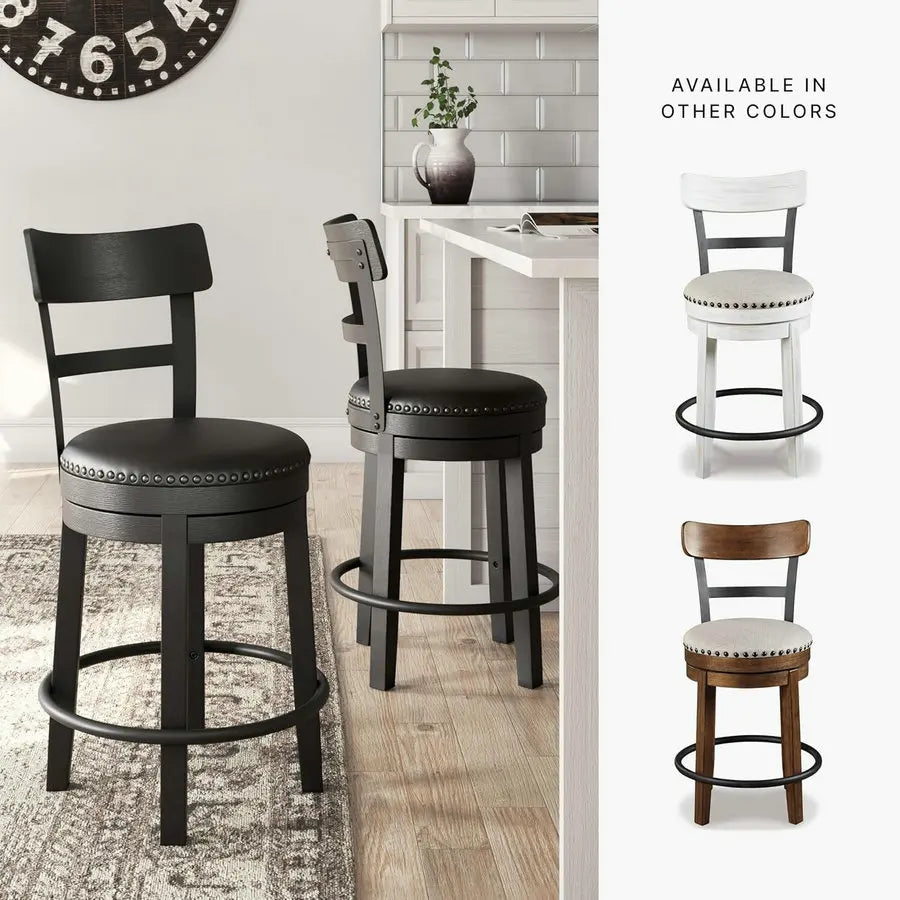 Modern Faux Leather Swivel Bar Stool with Adjustable Counter Height Wooden Back