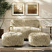 Nordic Vintage Sheepskin Loveseat Sofa, Solid Wood L-Shape Accent Couch