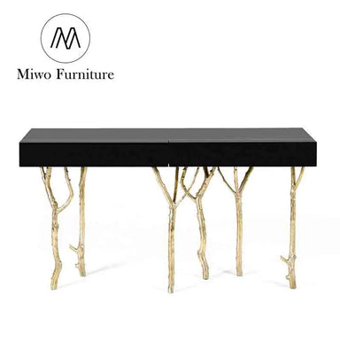 Luxury Solid Wood Top Modern Brass Base Entrance Console Table