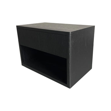 Elegant Black Modern Oak Fluted One-Drawer Nightstand with Barrel Design for Bedroom