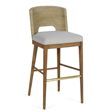 Modern Woven Rattan Wood Counter Barstool - Japandi Style Luxury Seating Chair