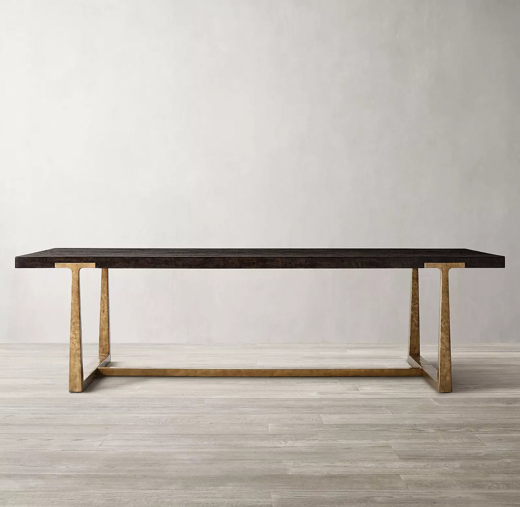 American Rustic Solid Oak Wood Dining Table, Forged Craftsmanship, Custom Sizes