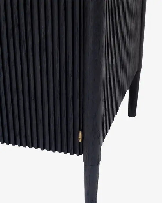 Sophisticated Black Fluted Solid Oak Wood Sideboard Cabinet with Storage Drawers