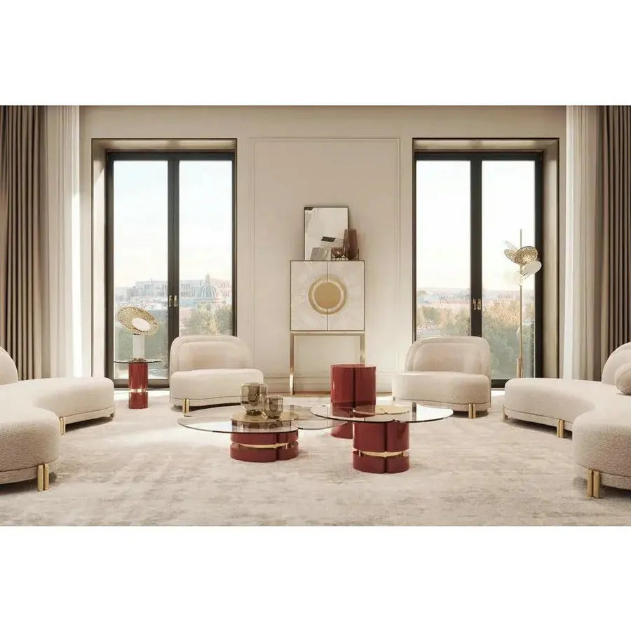 Elegant Modern Round Gold Glass Living Room Decor Coffee Table