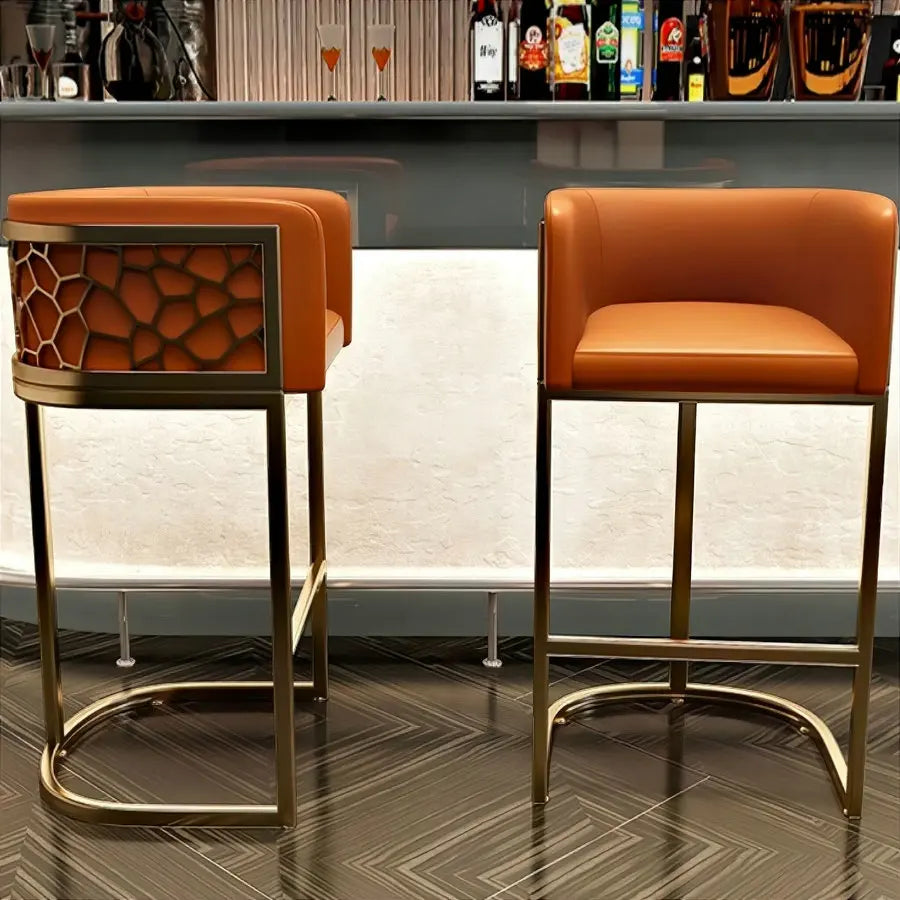 Premium Italian Design Faux Leather Gold Metal Bar Stool Counter Height